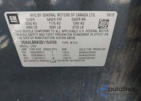 2013 Chevrolet Equinox Ls из США, поврежденный, VIN 2GNALBEK9D1164768